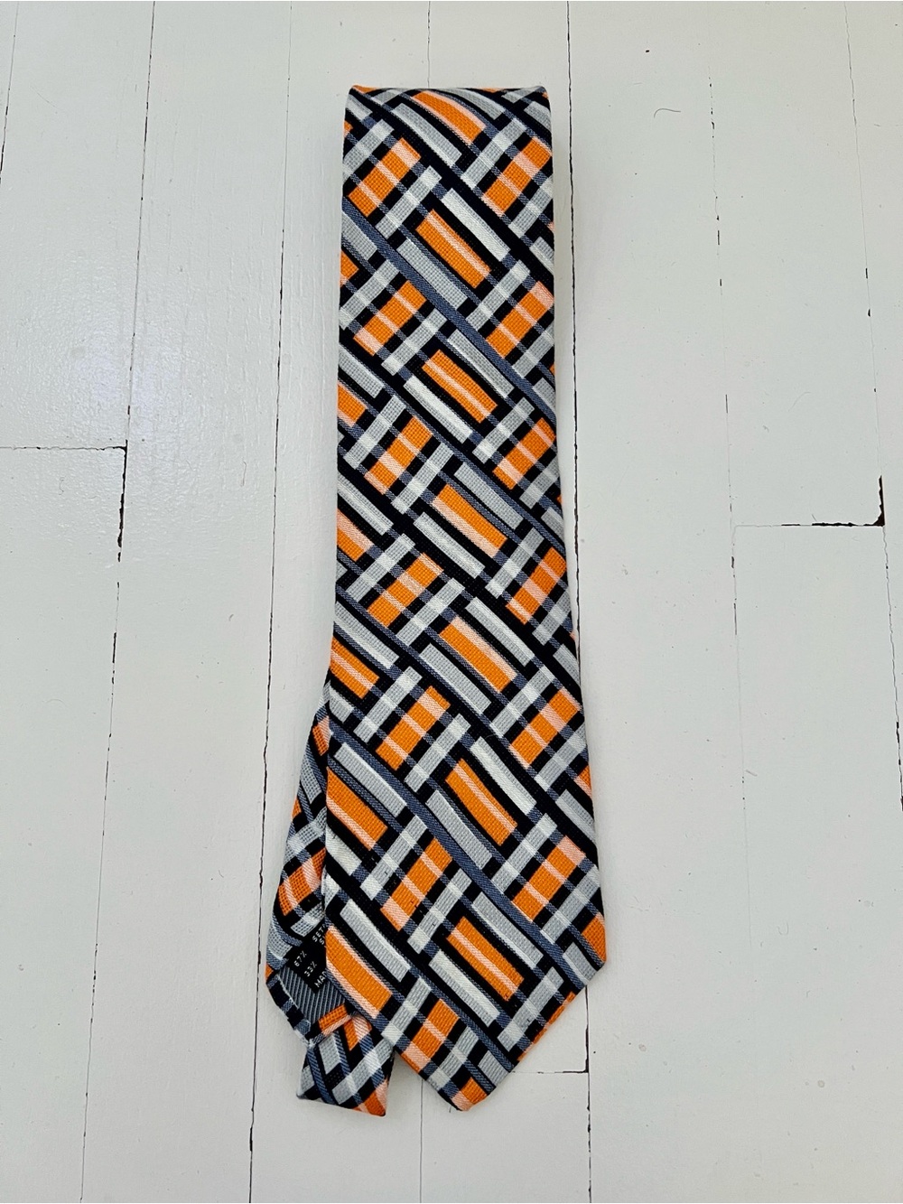 Byblos Orange and White Geometric Pattern Tie